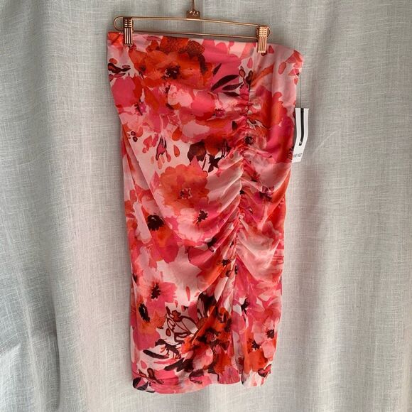 Nine West Ruched Floral Midi Skirt Womens XL Romantic Career Capsule Brunch Vibe - Picture 1 of 16